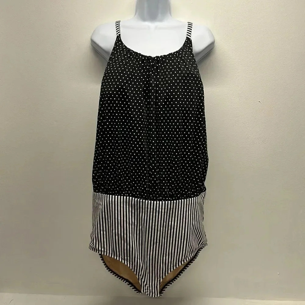 Swim Cacique One Piece Swimsuit Bathing Suit Black White Polka Dot Plus Size 20